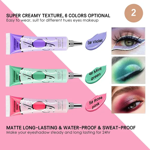 Miniatura 5 de LOKFAR Paquete de 2 bases de sombra de ojos mate para tapas grasas, sombra de ojos negra, sin arrugas, base de sombra de ojos, base de sombra de 2#
