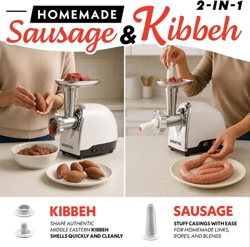 Miniatura 4 de Gourmia, picadora de carne, discos trituradores y accesorios extras incluidos. Incluye el tubo para salchichas y un libro electrónico de recetas