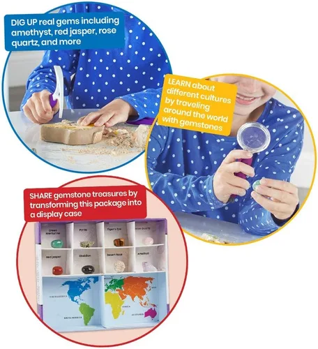 Miniatura 4 de hand2mind World of Gemstones Dig Kit, 8 piedras preciosas reales para descubrir, estuche de exhibición de piedras preciosas, kit de excavación