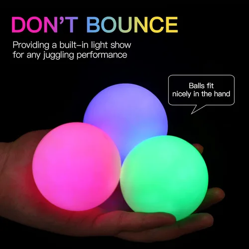 Miniatura 3 de POITOI Bolas de malabarismo iluminadas que brillan en la oscuridad, bolas de malabarismo LED recargables por USB, 105 g/3.9 oz Arco iris 3.9oz