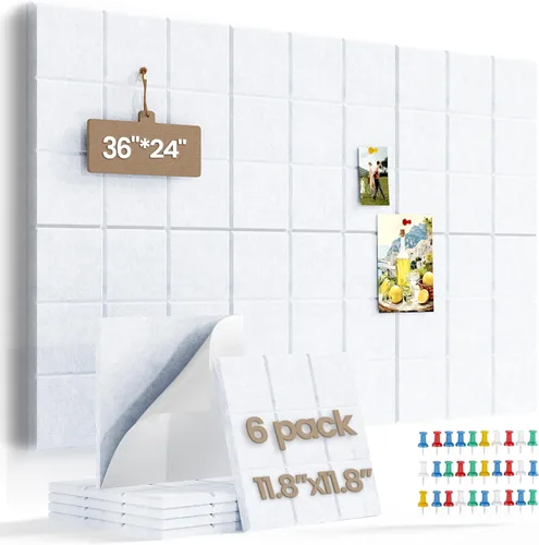 Miniatura 40 de Pizarra de corcho grande para paredes con 30 pasadores, 11.8 x 11.8 pulgadas, paquete de 6 tablones de anuncios para oficina en casa, cocina, tablón
