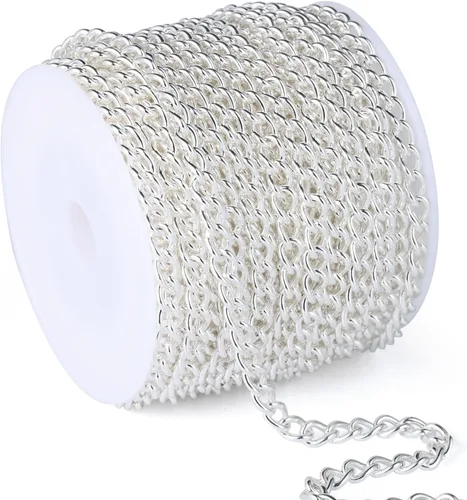 Miniatura 46 de [66 pies/20M] Cadena de bordillo de acero inoxidable chapada en oro de 18 quilates, 2mm, acero inoxidable 304, eslabones trenzados planos, cadenas