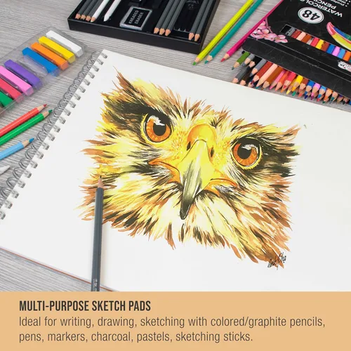 Miniatura 5 de U.S. Art Supply Cuaderno de bocetos encuadernado en espiral superior de 11 x 14 pulgadas, paquete de 2, 100 hojas cada una, 60 libras (100 gsm), sin