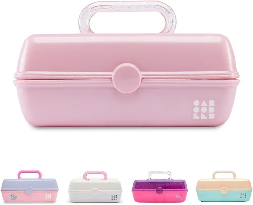 Miniatura 13 de Caboodles Pretty in Petite - Caja de maquillaje de dos tonos rosa sobre lavanda, caja organizadora de plástico duro, 2 bandejas giratorias, espejo