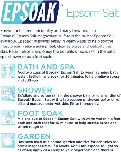Miniatura 6 de Epsoak Sal de Epsom Bolsa resellable a granel de 19 libras, sulfato de magnesio USP. Sin perfume, fabricado en los Estados Unidos, certificado libre