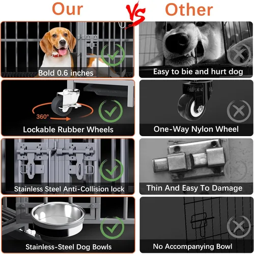 Miniatura 6 de aboxoo Jaula de metal resistente para perros de 42/48 pulgadas para 2 perros/perros grandes, parte superior abierta de metal, perrera