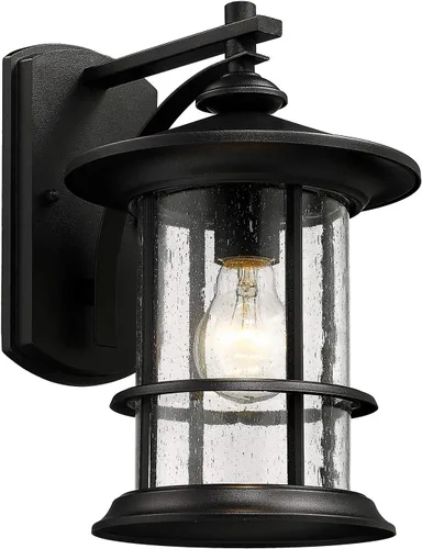 Miniatura 10 de MICSIU - Lámpara de pared para exterior, impermeable, con cristal transparente para porche, patio, patio trasero, texturizado, color negro