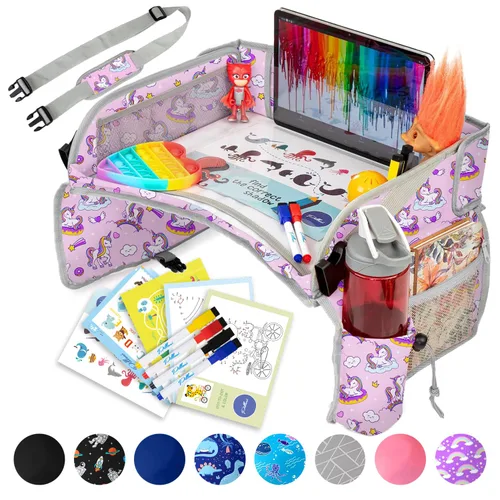 Miniatura 19 de PILLANI Bandeja de viaje para niños para el coche - Bandeja para asiento de coche para niños, artículos imprescindibles para viajes por carretera