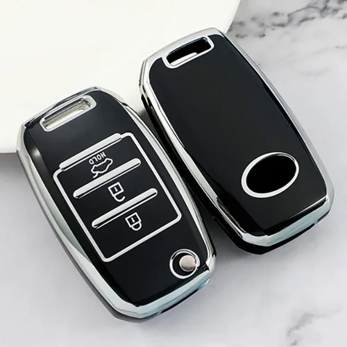 Miniatura 3 de ontto Funda para llavero de 3 botones con llavero compatible con Kia Flip Remote Key Holder para Rio Soul Forte Optima Carens Beige, Beige (3 btn))