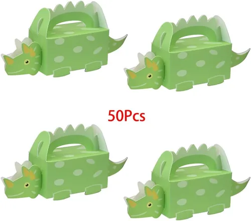 Miniatura 5 de 50 cajas de regalo de dinosaurio verde para niños, decoración de baby shower, bolsa de golosinas de papel, caja de dulces para primer cumpleaños