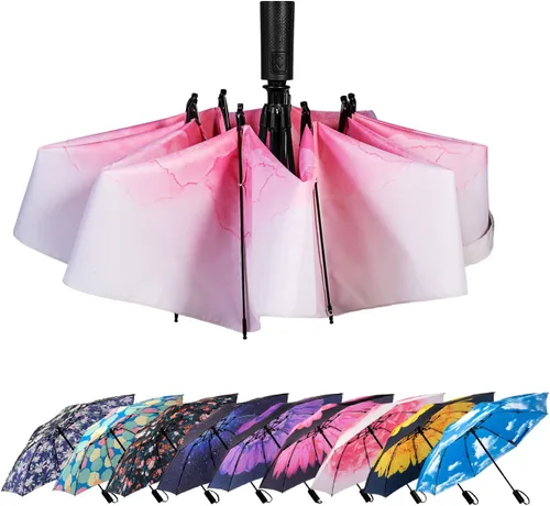 Miniatura 103 de LANBRELLA Paraguas plegable inverso compacto paraguas de viaje a prueba de viento automático