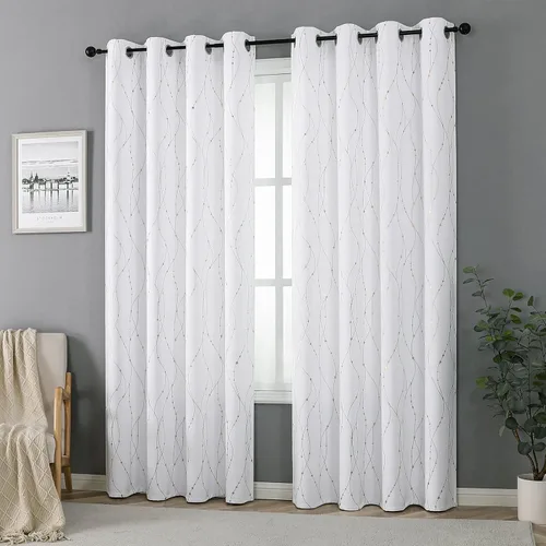 Miniatura 8 de SMILE WEAVER Cortinas blancas de Navidad de 54 pulgadas de largo para dormitorio, cortinas de oscurecimiento de habitación con estampado de Oro