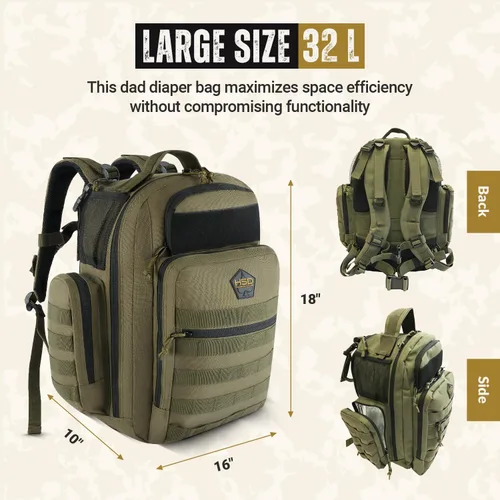 Miniatura 2 de HighSpeedDaddy Ranger Green - Mochila para pañales, unisex, 20 pulgadas