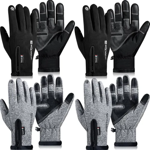 JaGely 4 pares de guantes de invierno para hombres y mujeres, guantes de nieve impermeables, guantes cálidos para pantalla táctil, guantes para