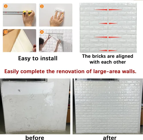 Miniatura 6 de Paneles de pared 3D para despegar y pegar, 11 piezas de papel tapiz de ladrillo de espuma gris para dormitorio, panel de pared de piedra sintética