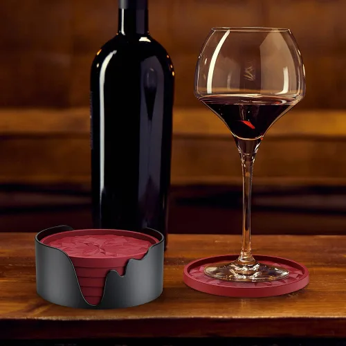 Miniatura 8 de ME.FAN Posavasos de silicona con soporte, para beber, para bebidas calientes o frías, gruesos, antideslizantes, antiadherentes y estilo bandeja Negro