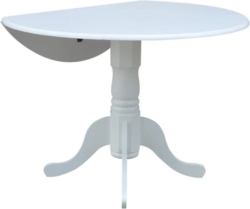 Miniatura 6 de IC International Concepts, mesa de comedor redonda de 42" con pedestal y dos alas plegables, madera maciza, Parawood resistente, color blanco