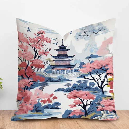 Miniatura 34 de ArogGeld Funda de almohada blanca con flores chinoiserie, funda de almohada para sofá, diseño floral verde y blanco, funda de almohada de lino A-12