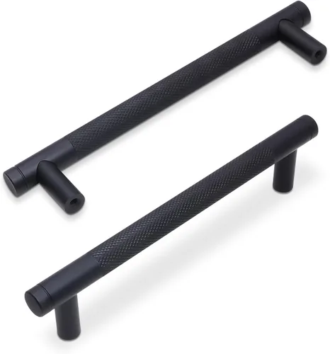 Miniatura 17 de Paquete de 10 tiradores para gabinete de cocina, tiradores mate negro y bronce champán, tiradores de cajón estriados negros, herrajes de cocina