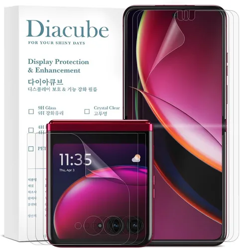 Paquete de 3 + 3 protectores de pantalla para Motorola Razr 40 Ultra, antideslumbrante EPU+TPU, paquete de 3 unidades de cubierta completa en el