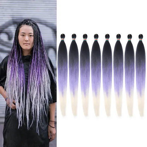 Miniatura 40 de Extensiones de cabello para trenzar verde+verde claro, preestiradas, 2 paquetes, con cabello plumoso pre-trenzado, extensiones de cabello