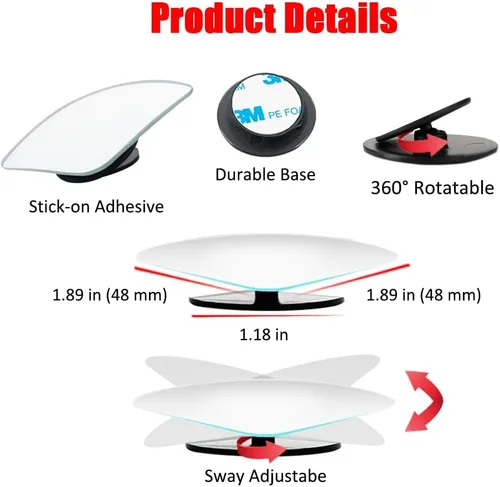 Miniatura 5 de Ampper Espejo de Punto Ciego en Forma de Abanico, Vidrio HD sin Marco Adhesivo Ajustable Convexo de Gran Angular Retrovisor Espejo para Automóvil