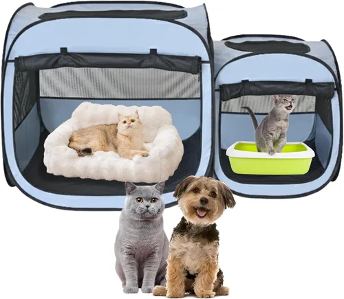 EighteenTek® Corralito portátil 2 en 1 para gatos (puertas delanteras), corralito desplegable para gatitos, sin montaje, cajas de tienda de campaña