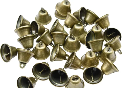 Miniatura 9 de Maydahui 10 cascabeles pequeños de bronce vintage mini (1.7 x 1.5 pulgadas) para entrenamiento de orinal de perro, timbre de puerta de perro, boda
