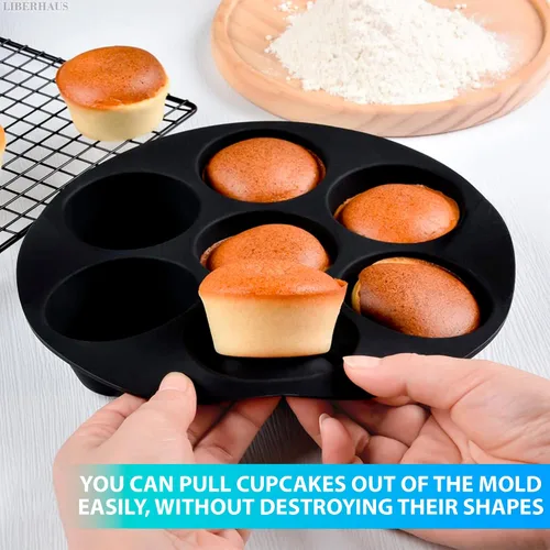 Miniatura 6 de Molde de silicona para muffins para freidora de aire (7 tazas) – Molde de silicona redondo de 6.9 pulgadas compatible con freidoras de 3.5 a 5.8 l