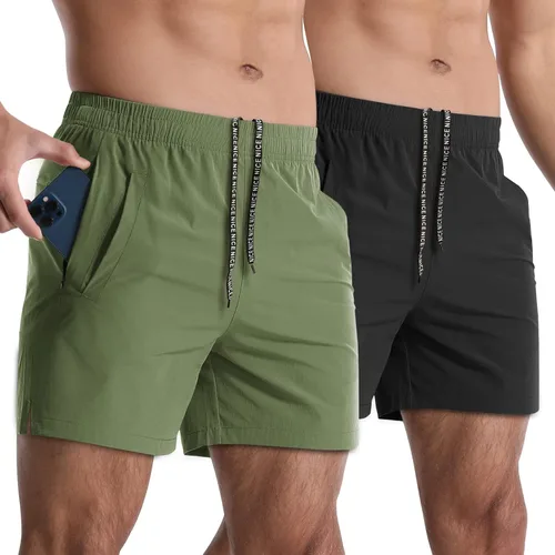 Paquete de 2 pantalones cortos deportivos para hombre de 5 pulgadas, de secado rápido, pantalones cortos de entrenamiento para gimnasio, ligeros,