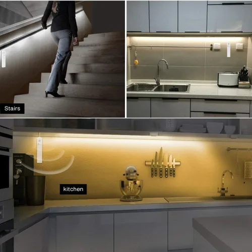 Miniatura 6 de CFGROW - Sensor de movimiento de iluminación para debajo del gabinete, 10 pies escalera de cama de cuatro modos armario lámpara cinta, impermeable 5