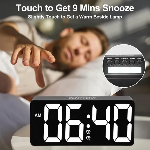 Miniatura 5 de PPLEE Reloj Despertador para Dormitorio con Luz Nocturna y Dígitos Grandes - Reloj Digital de 7 pulgadas con Alarmas Duales y Puertos de Cargador