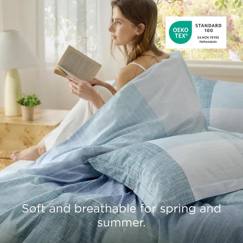 Miniatura 2 de Bedsure - Funda de edredón tamaño Queen, reversible, cuadros escoceses, cierre de cremallera, ropa de cama azul de 3 piezas con 8 lazos en las 05