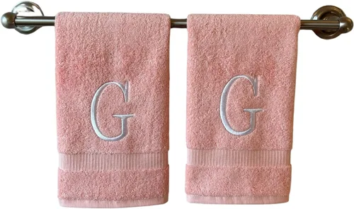 Miniatura 77 de Toalla de mano con inicial beige para baño, toalla bordada decorativa de calidad de hotel de lujo con monograma para tocador, spa, certificado
