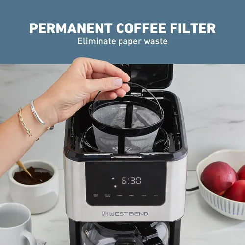Miniatura 5 de West Bend Cafetera de goteo que prepara caliente o helado, programable con selector de fuerza de preparación, apagado automático y 6 funciones