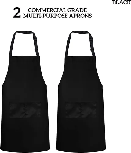 Miniatura 3 de GREEN LIFESTYLE Paquete de 2 delantales de chef con bolsillos, delantales de parrilla para hombres, delantal de cocina impermeable para barbacoa