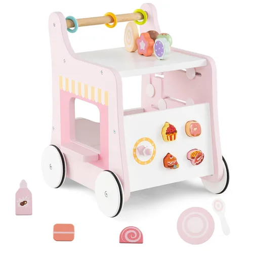 Miniatura 11 de HONEY JOY Andador de empuje para bebés, centro de actividades de madera 6 en 1 con clasificador de formas, desarrolla habilidades motoras