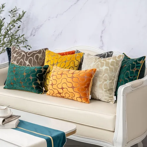 Miniatura 6 de Yangest Funda de Almohada Decorativa Cuadrada Beige de Terciopelo Ondulado, Funda de Cojín Moderna con Cremallera para Sofá, Sofá de Dos Plazas