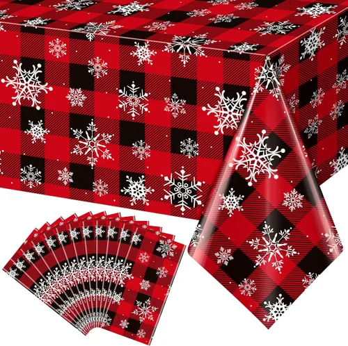 Miniatura 15 de 3 Piezas Decoraciones de Mantel de Fiesta de Plástico con Copos de Nieve de Navidad, Cartel de Fondo Navideño Azul con Copo de Nieve Blanco Cubierta