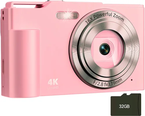 Miniatura 9 de Cámara digital, cámara digital FHD para apuntar y disparar con zoom de 16X, antivibraciones, cámara pequeña compacta de 48 MP con tarjeta de 32 GB
