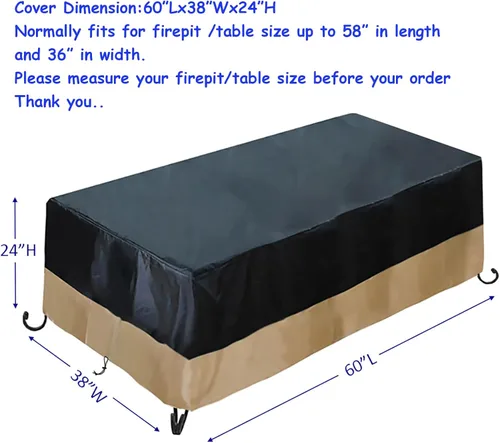Miniatura 2 de Cubierta rectangular resistente al agua de 60 pulgadas para fogata de gas de patio al aire libre, 60 pulgadas de largo x 38 pulgadas de ancho x 24