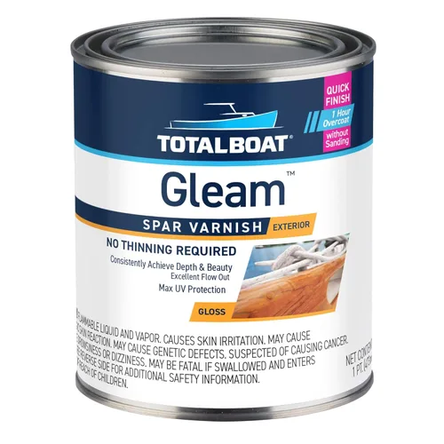 TotalBoat Gleam Marine Spar Barniz, Acabado de Poliuretano Brillante y Satinado para Madera, Barcos y Muebles de Exterior (Pinta Brillante)