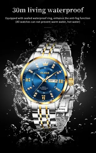 Miniatura 67 de OLEVS - Relojes de diamantes para hombres, relojes de vestir a prueba de agua, relojes analógicos de cuarzo de lujo con calendario de fecha y correa