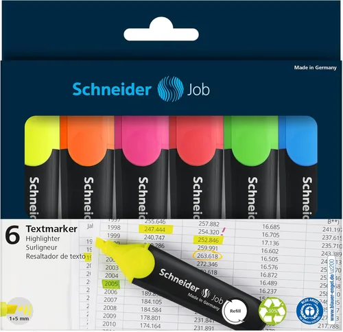 Miniatura 5 de Schneider Job 150 - Resaltadores de colores surtidos (Walet de 6 unidades)