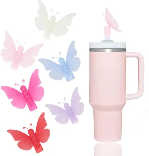 Miniatura 11 de 6 fundas de paja con diseño de flores bonitas compatibles con vasos Stanley de 30 y 40 onzas, tapas reutilizables de silicona para popotes, 18-6