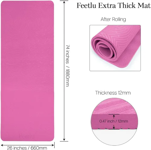 Miniatura 2 de Extra Thick 12mm Exercise Mat – Non-Slip, Joint-Friendly & Cushioned Fitness Mat for Yoga, Pilates & Floor Workouts – Durable, Supportive & Includes