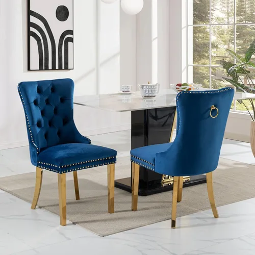 Miniatura 49 de Juego de 2 sillas de comedor tapizadas de tela de lino, sillas de cocina modernas de mediados de siglo con respaldo alto, ribete de cabeza de clavo