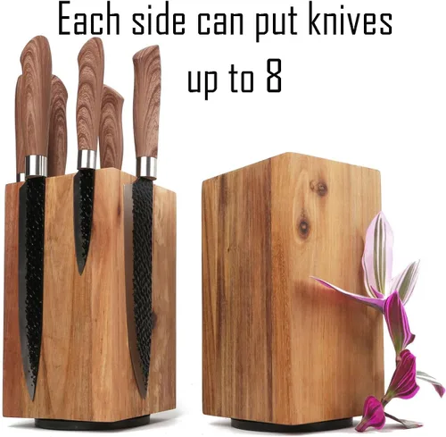 Miniatura 4 de Uniharpa Soporte magnético para cuchillos, giratorio de 360°, soporte de bloque de cuchillos con imán fuerte, organizador de madera de acacia sin