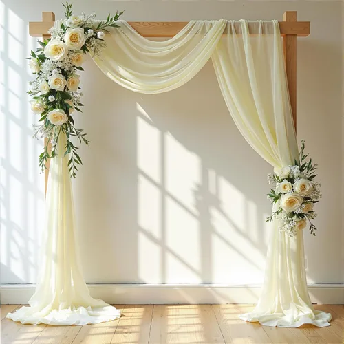 Miniatura 17 de Tela drapeada para arco de boda, 2 paneles de 18 pies, cortina de telón de fondo transparente azul bebé, cortina de gasa para boda, arco, ceremonia