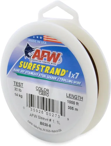 Miniatura 50 de Surfstrand Bare 1x7 Cable Líder de Acero Inoxidable - Línea Líder de Pesca para Agua Salada, 20lb Test - 325lb Test en Brillante, Camuflaje